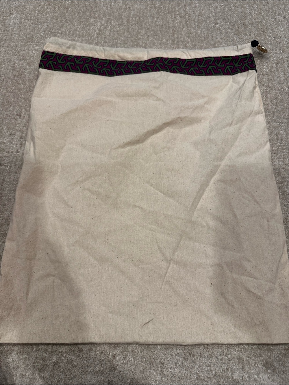 Tory Burch Cream Drawstring Dust Bag with Purple & Green Trim